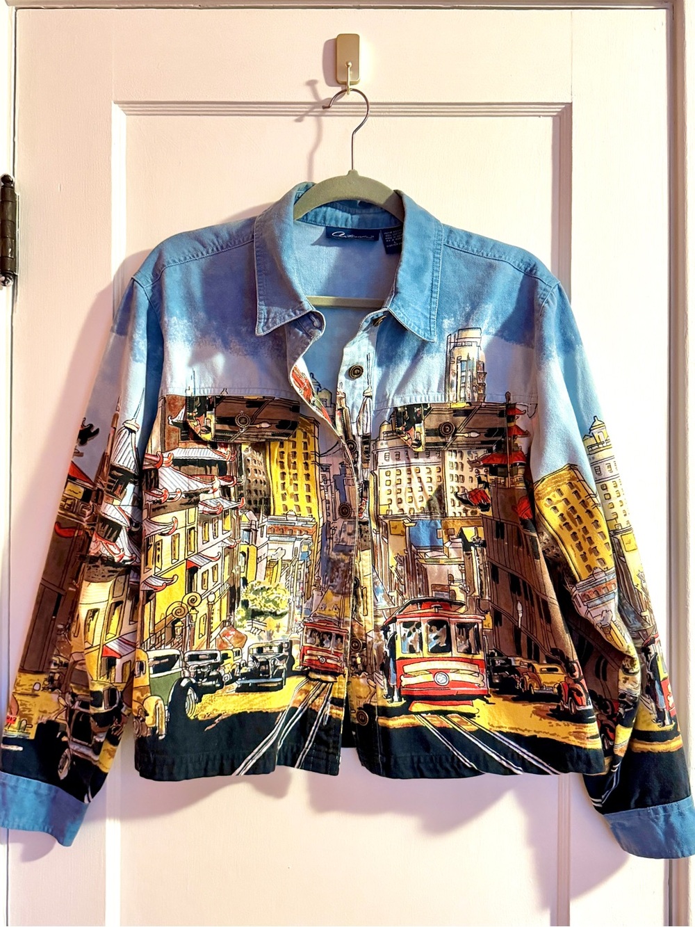 Vintage Artscapes San Francisco Cable Car Cityscape Denim Shirt Jacket